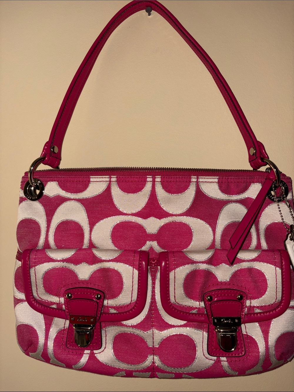 Coach Pink Signature Jacquard Shoulder Bag
